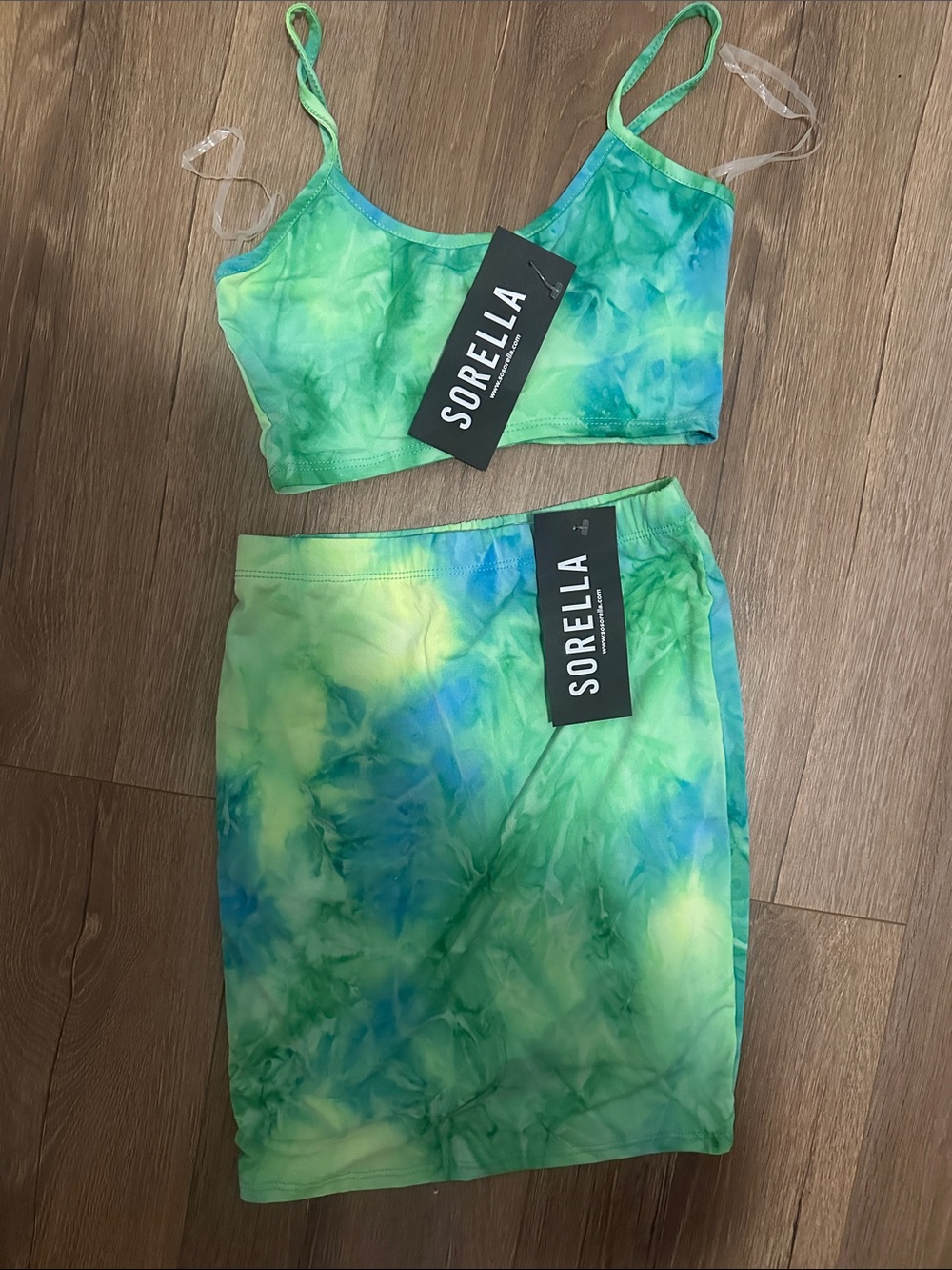 Sorella Green and Aqua Tie-Dye Pencil Skirt Set